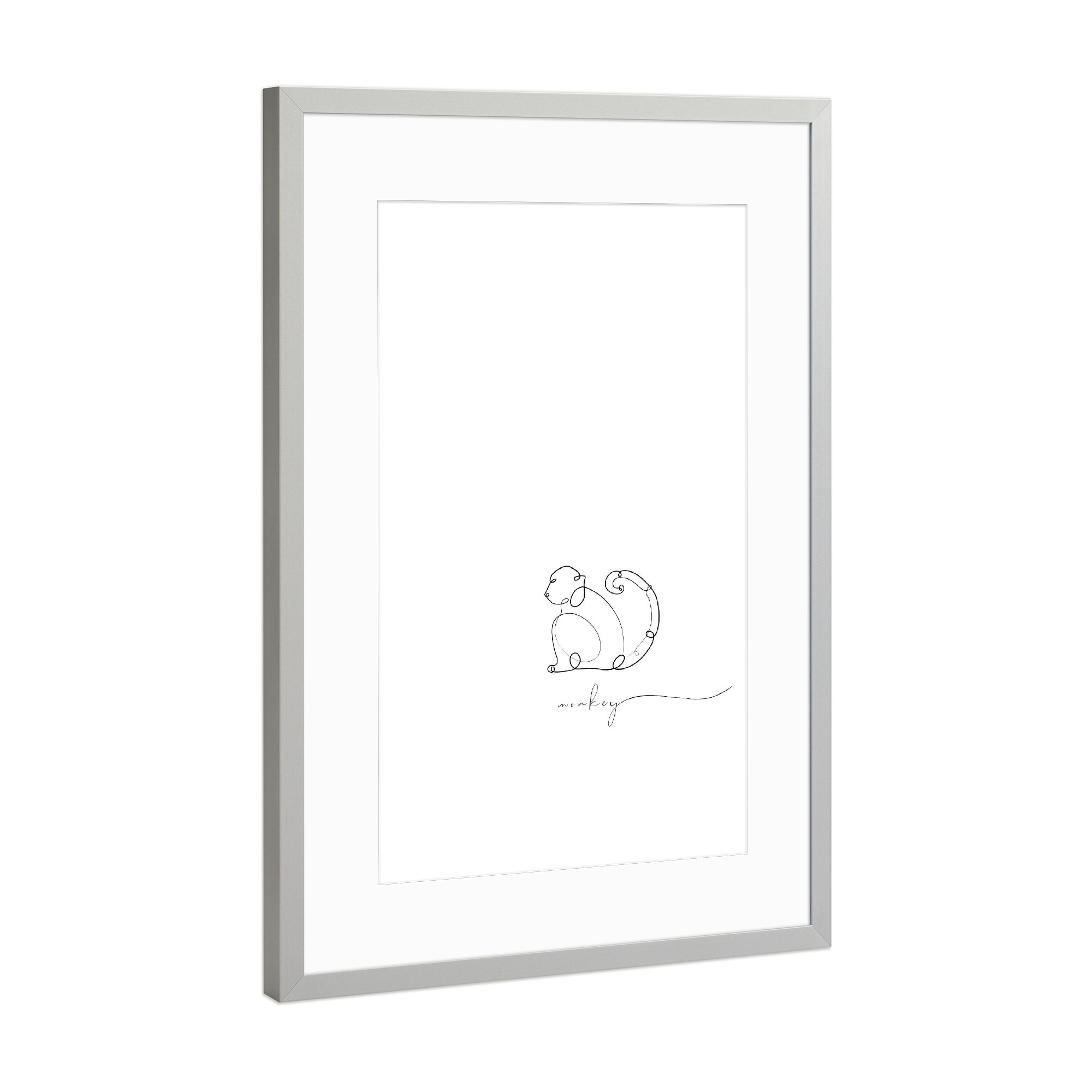 Poster mit Rahmen Silber "Animal pen line monkey" artboxONE - Tiere,Schwarzweiß