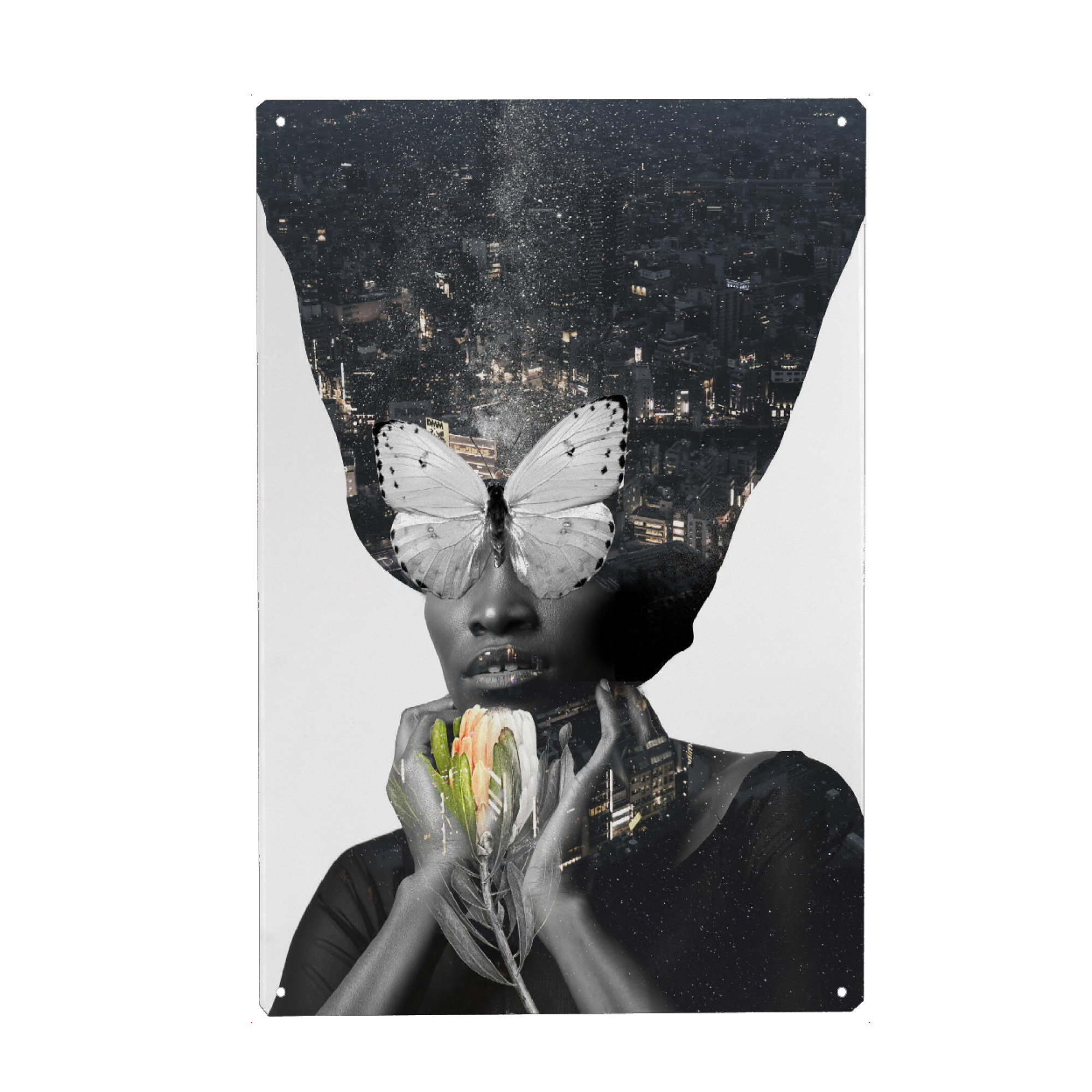 Metall Poster "Woman Flower City" artboxONE - Städte,Floral,Menschen