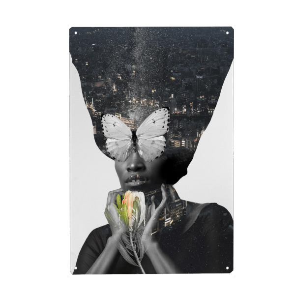 Metall Poster "Woman Flower City" artboxONE - Städte,Floral,Menschen