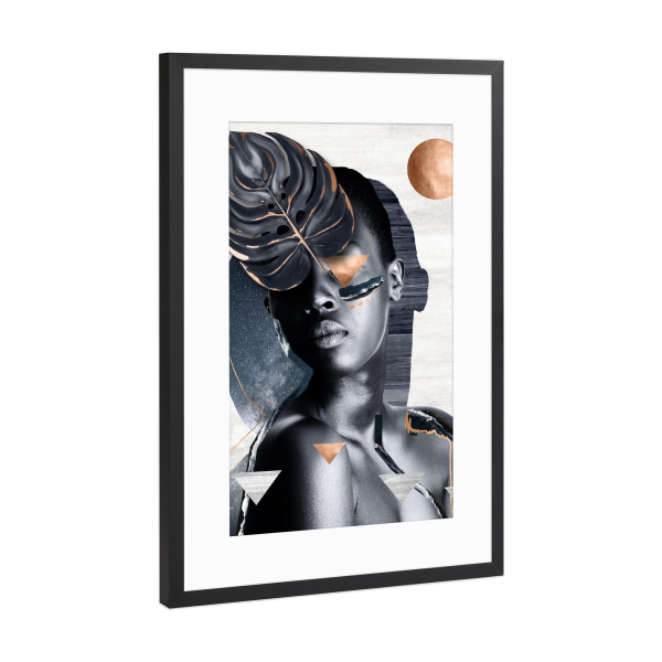 Poster mit Rahmen Schwarz (Metallic) "Woman Flower Golden" artboxONE - Natur,Floral,Menschen