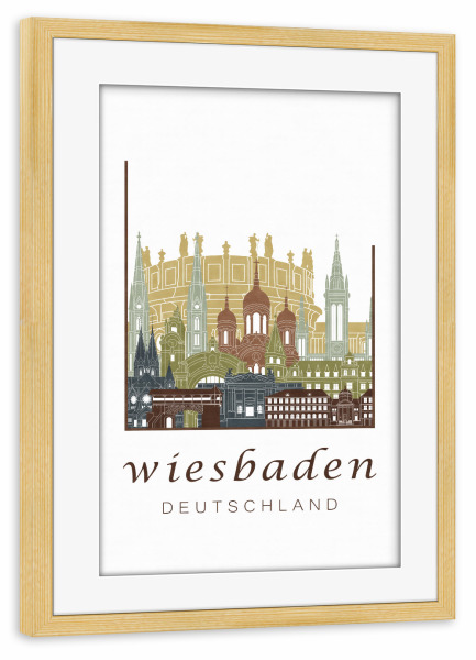 Poster mit Rahmen kiefer "Wiesbaden skyline light brown" artboxONE - Städte,Architektur