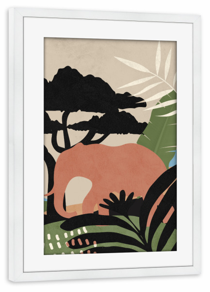 Poster mit Rahmen weiß "Elephant Orange" artboxONE - Natur,Floral,Tiere,Abstrakt
