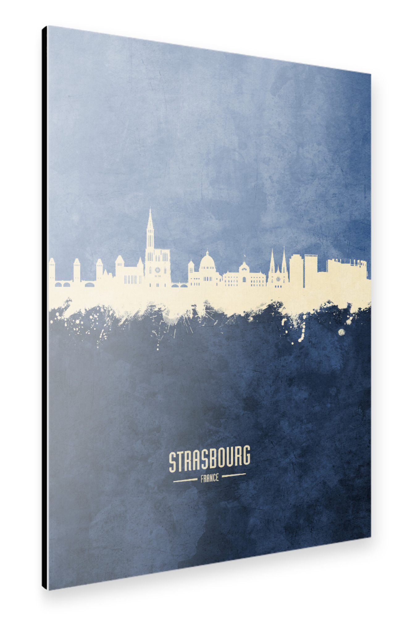 Alu-Dibond "Strasbourg France Skyline Navy" 75x50 cm artboxONE