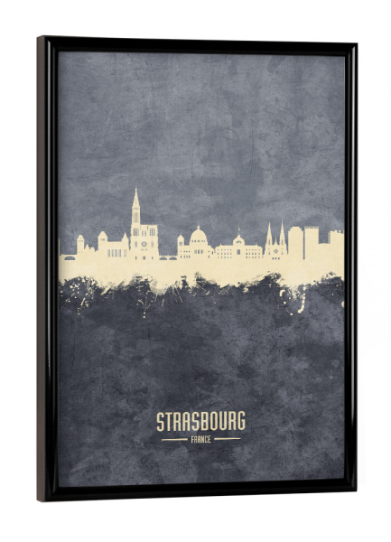 Poster mit schwarzem Rahmen "Strasbourg France Skyline Grey" artboxONE - Städte