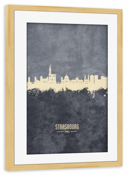 Poster mit Rahmen kiefer "Strasbourg France Skyline Grey" artboxONE - Städte