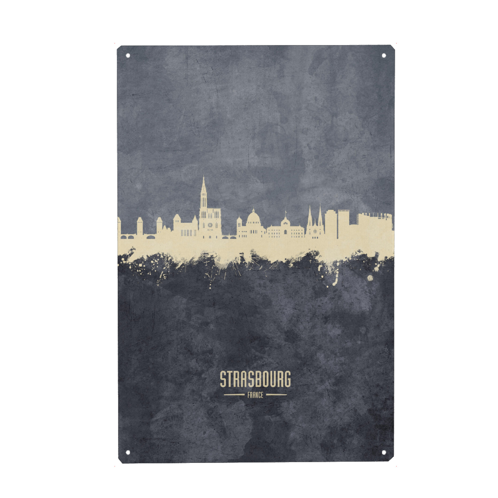 Metall Poster "Strasbourg France Skyline Grey" artboxONE - Städte