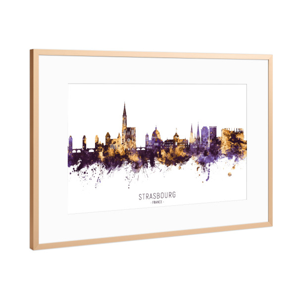 Poster mit Rahmen Kupfer "Strasbourg Skyline PurpleGold" artboxONE - Städte