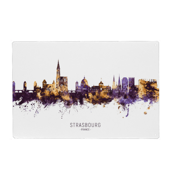 Holzbild "Strasbourg Skyline PurpleGold" artboxONE - Städte