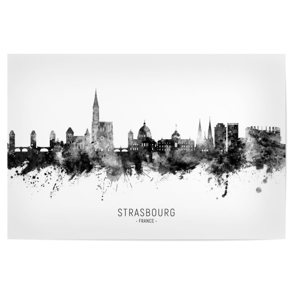 Poster 30x20 cm "Strasbourg France Skyline BW Text" artboxONE - Städte,Schwarzweiß