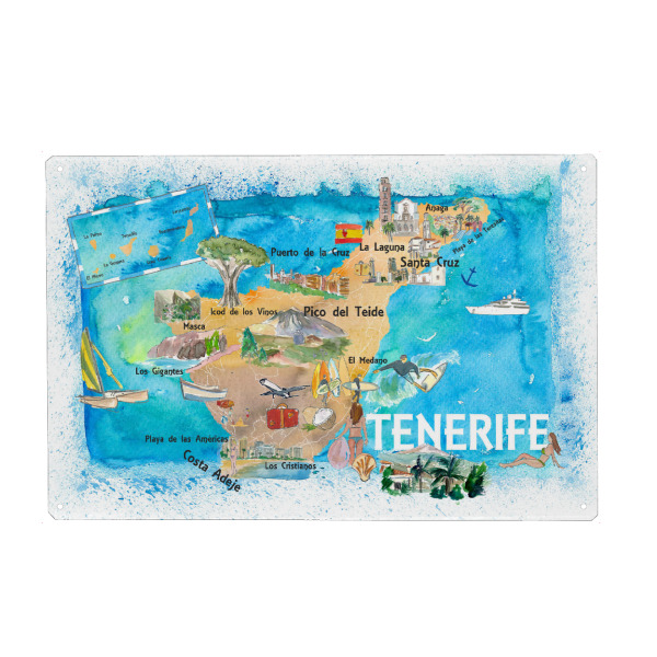 Metall Poster "Tenerife Canarias Illustrated Map" artboxONE - Natur,Architektur,Reise / Strand und Meer,Kartografie