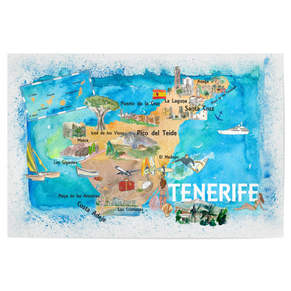 Poster "Tenerife Canarias Illustrated Map" artboxONE - Natur,Architektur,Reise / Strand und Meer,Kartografie