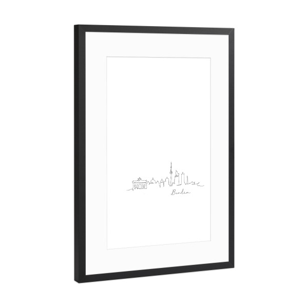 Poster mit Rahmen Schwarz (Metallic) "Berlin pen line silhouette" artboxONE - Städte,Städte / Berlin,Schwarzweiß