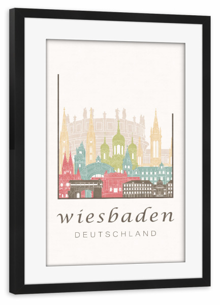 Poster mit Rahmen schwarz "Wiesbaden skyline pastel" artboxONE - Städte,Architektur