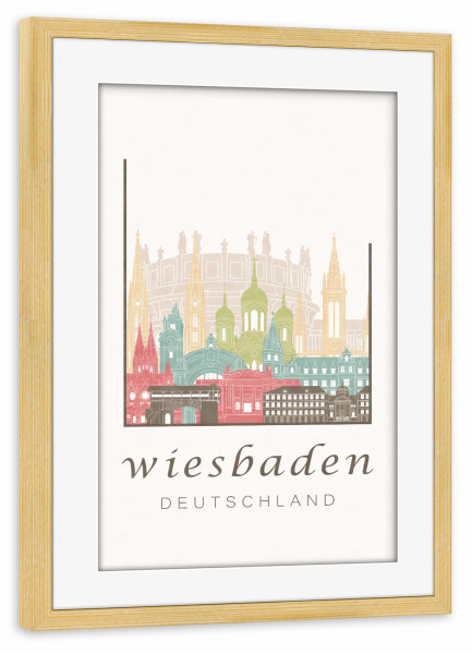 Poster mit Rahmen kiefer "Wiesbaden skyline pastel" artboxONE - Städte,Architektur