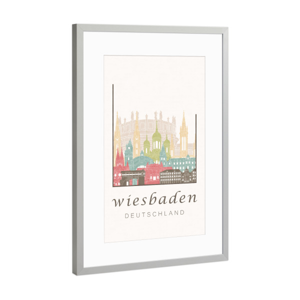 Poster mit Rahmen Silber "Wiesbaden skyline pastel" artboxONE - Städte,Architektur