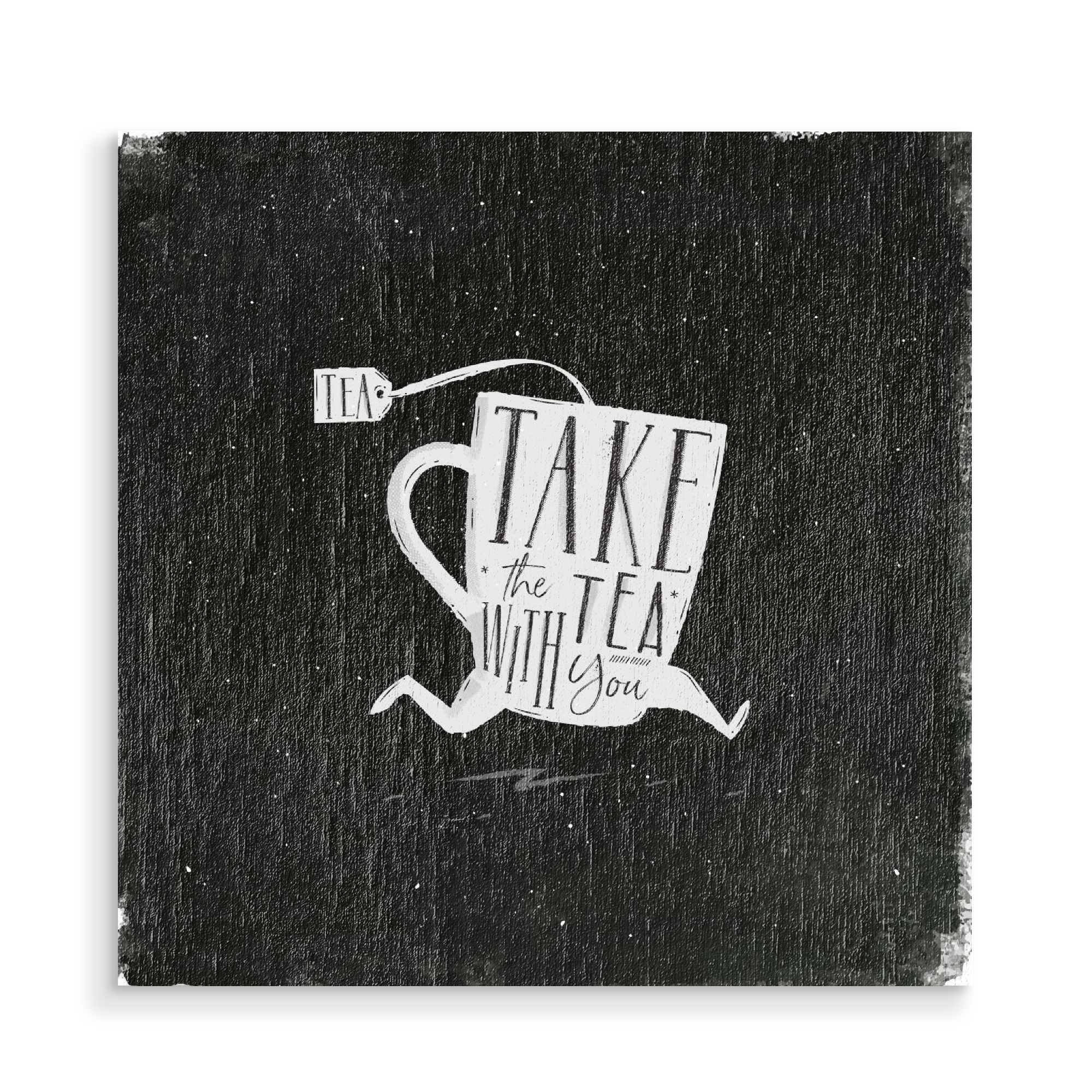 Holzbild "Tea to go chalk" artboxONE - Typografie,Essen & Trinken,Schwarzweiß,Lustig
