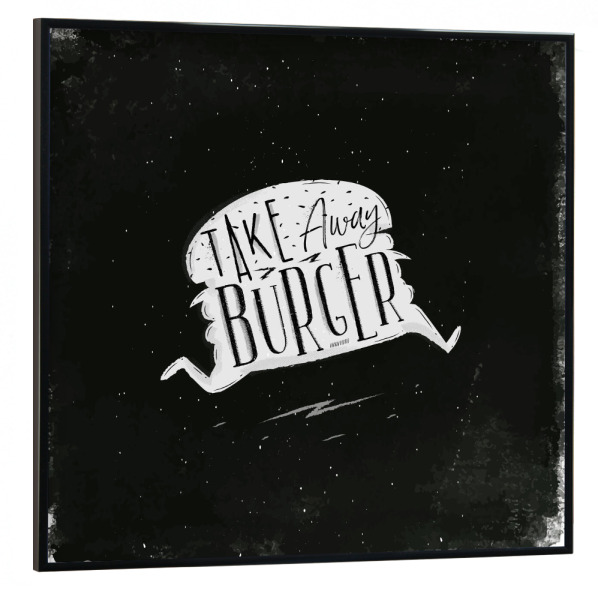 Poster mit schwarzem Rahmen 30x30 cm "Silhouette burger to go chalk" artboxONE - Typografie,Essen & Trinken,Schwarzweiß,Lustig