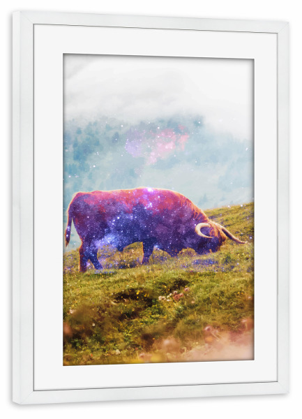 Poster mit Rahmen weiß "Space Cow Series" artboxONE - Natur,Tiere,Galaxy