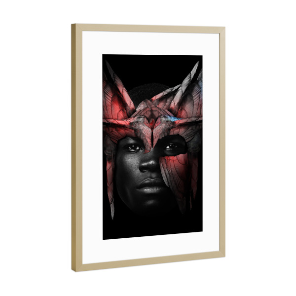 Poster mit Rahmen Gold "Bird Man Red" artboxONE - Natur,Tiere,Menschen,Männer