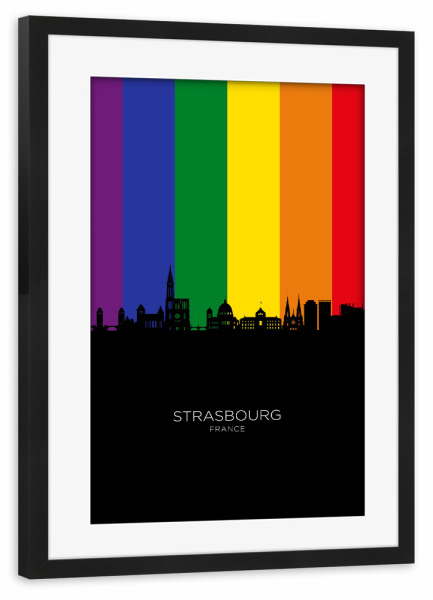 Poster mit Rahmen schwarz "Strasbourg France Skyline Pride" artboxONE - Städte