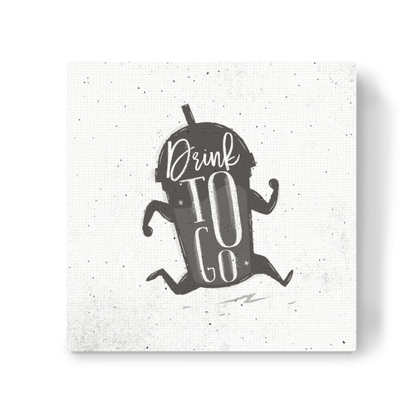 Leinwandbild "Ice drink to go" artboxONE - Typografie,Essen & Trinken,Schwarzweiß,Lustig