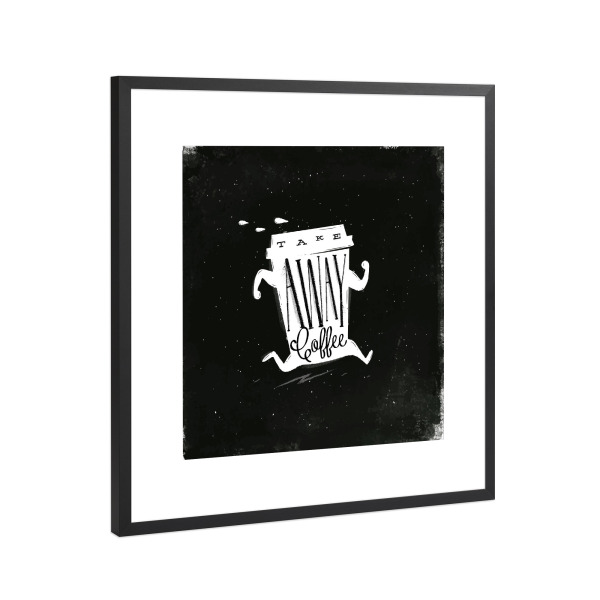 Poster mit Rahmen Schwarz (Metallic) "Coffee to go chalk" artboxONE - Essen & Trinken,Schwarzweiß,Lustig