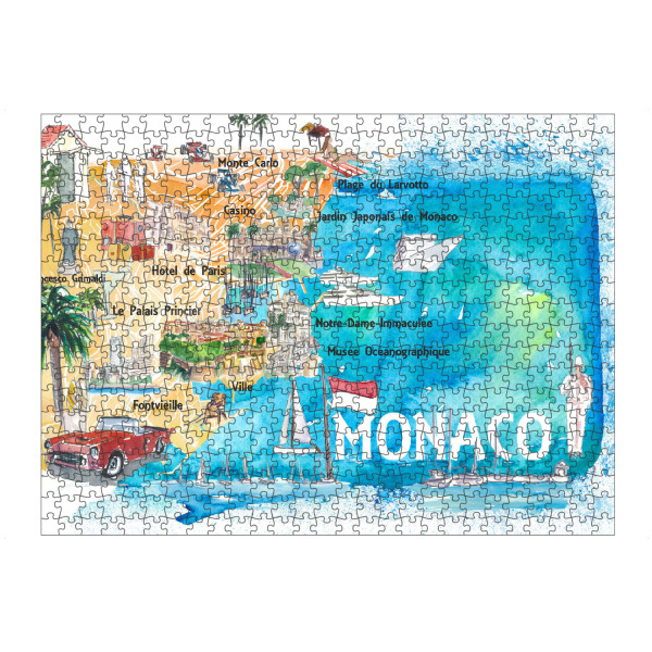 artboxONE Puzzle "Monaco Monte Carlo Illustrated Map" artboxONE - Städte,Reise / Strand und Meer,Kartografie