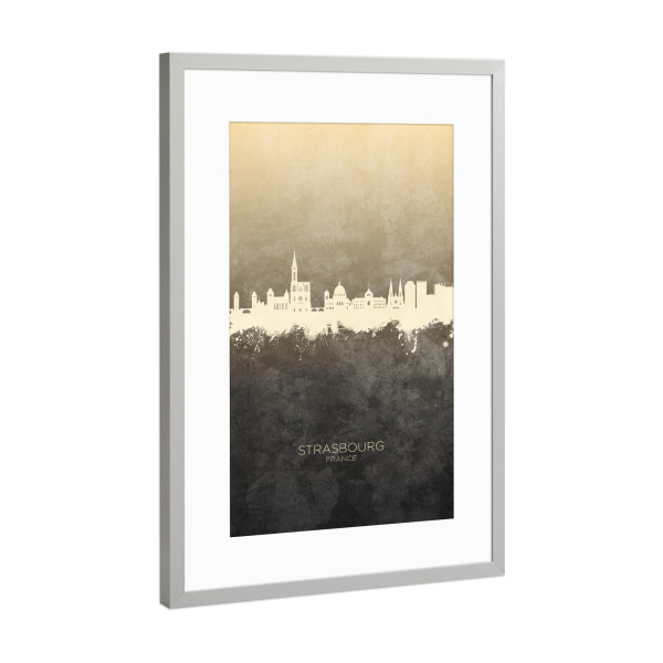Poster mit Rahmen Silber "Strasbourg France Skyline Taupe" artboxONE - Städte