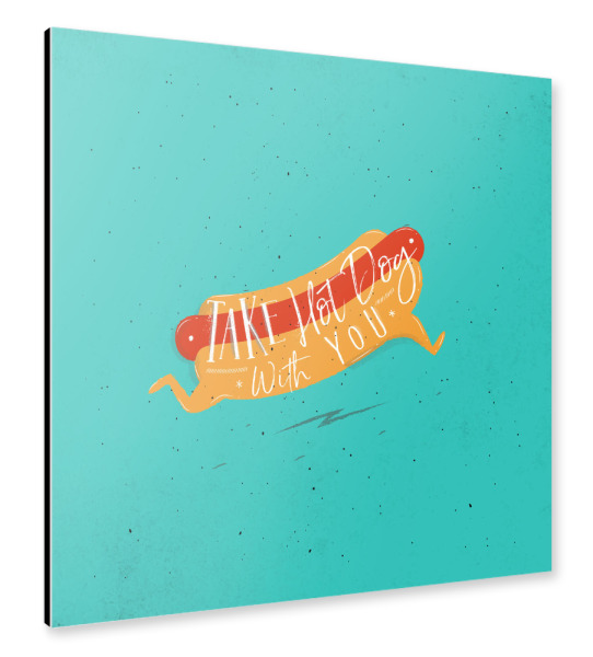 Alu-Dibond "Hot dog to go turquoise" 30x30 cm artboxONE
