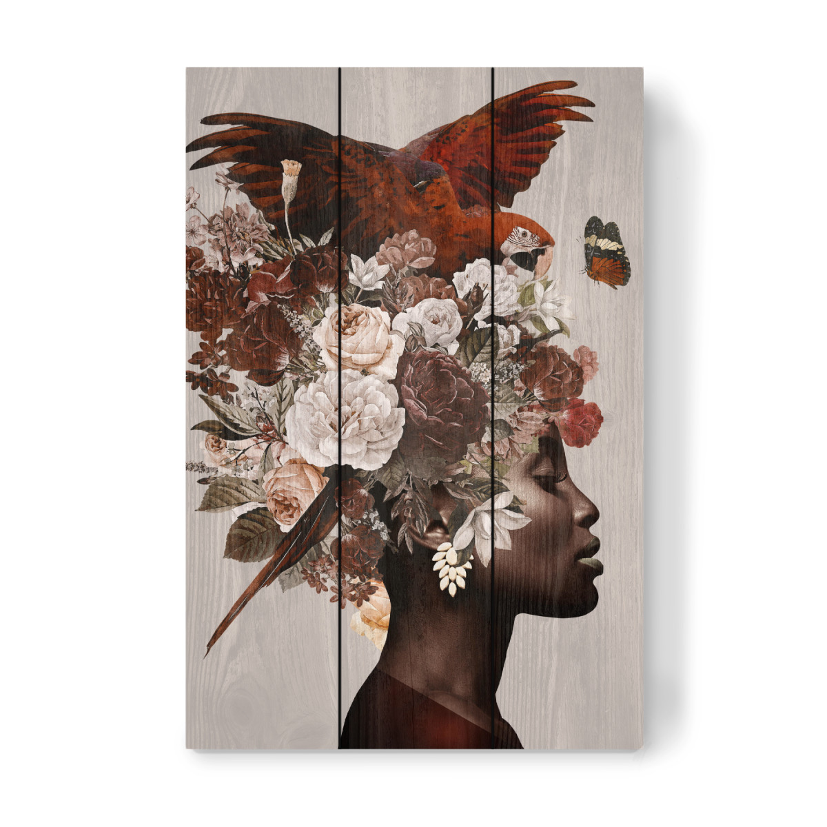 Download Floral Woman With Birds Als Wood Print Bei Artboxone Kaufen