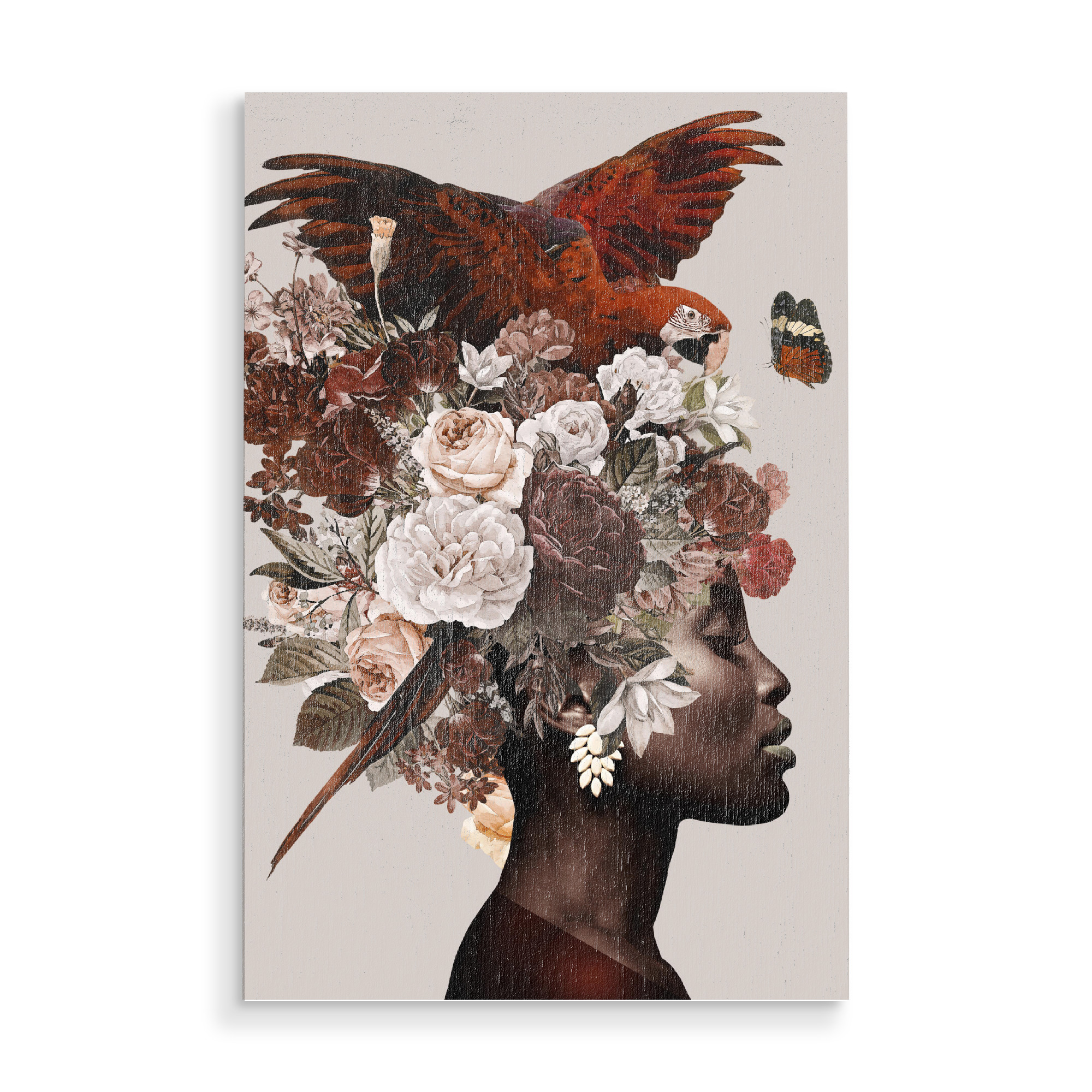 Holzbild "Floral Woman with Birds" artboxONE - Natur,Floral,Tiere,Menschen