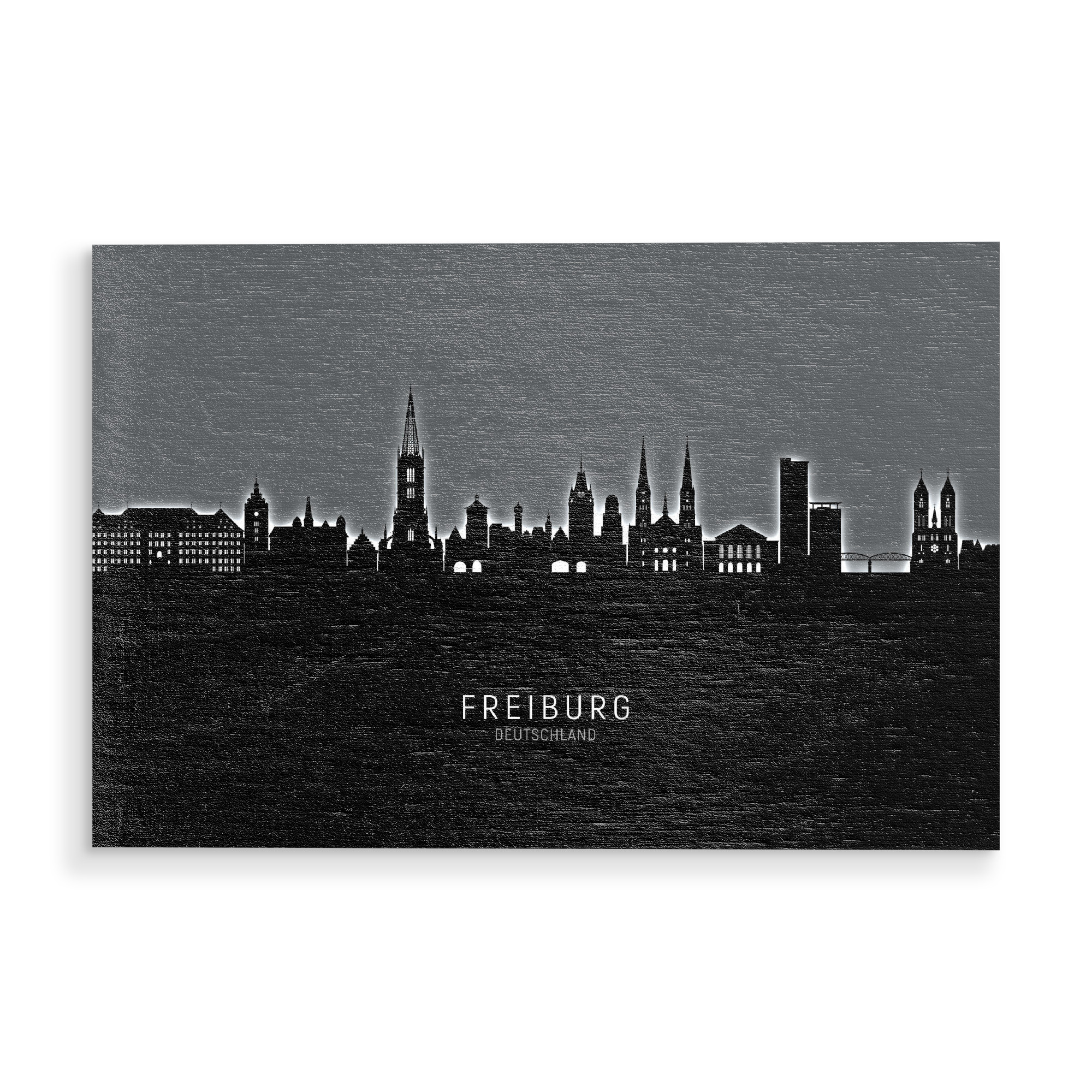 Holzbild "Freiburg Skyline Glow White" artboxONE - Städte,Schwarzweiß