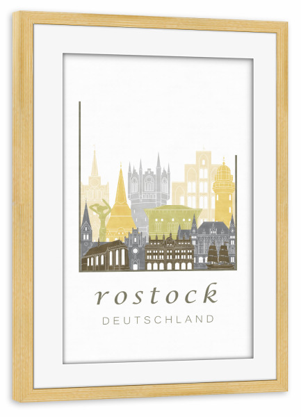 Poster mit Rahmen kiefer "Rostock skyline desert" artboxONE - Städte,Architektur