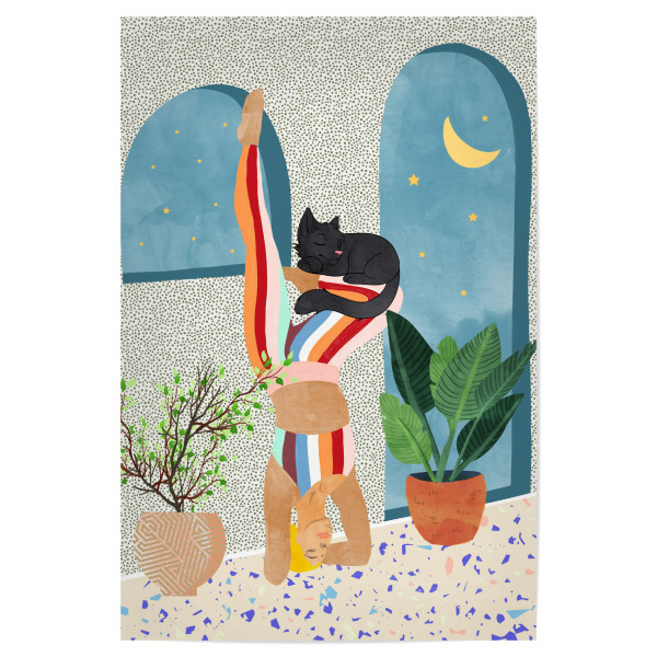 Poster "Headstand, Cat Yoga, Active Woman" artboxONE - Natur,Tiere,Menschen