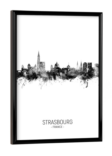 Poster mit schwarzem Rahmen "Strasbourg France Skyline BW" artboxONE - Städte