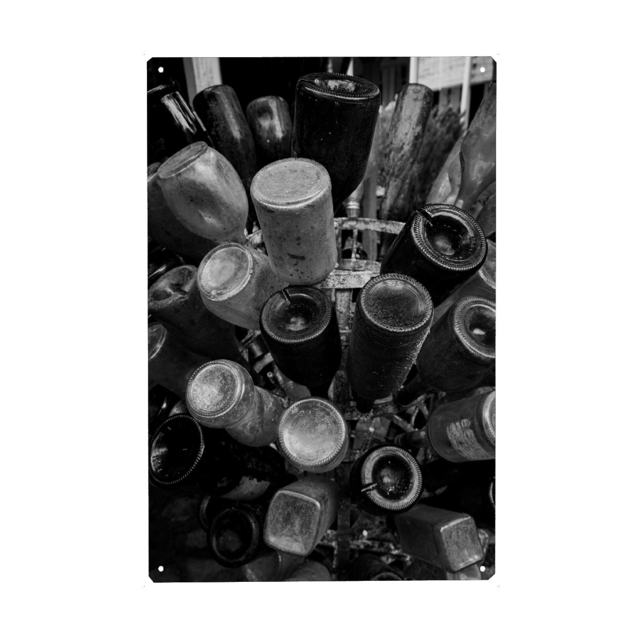 Holzbild "Glass bottles" artboxONE - Reise,Essen & Trinken - Flaschen,Trinken,Schwarzweiß,Bottles,Blackandwhite,Abstrakt,Abstract,Glas,Reise,Travel