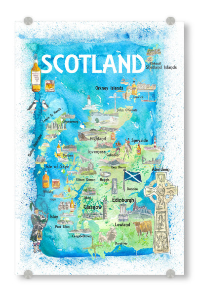 Acrylglasbild "Schottland Illustrierte Landkarte" artboxONE - Städte,Reise,Kartografie