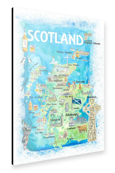 Alu-Dibond "Schottland Illustrierte Landkarte" 30x20 cm artboxONE