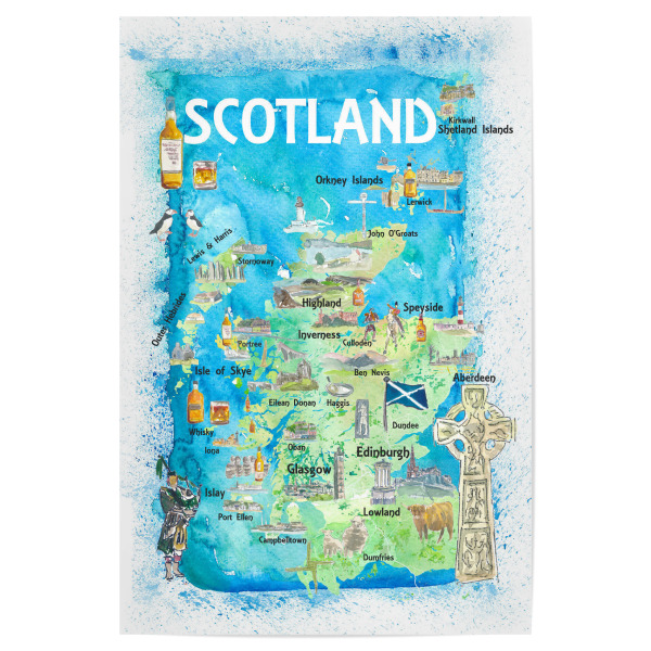 Poster "Schottland Illustrierte Landkarte" artboxONE - Städte,Reise,Kartografie
