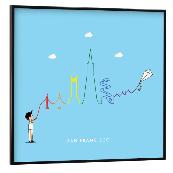 Poster mit schwarzem Rahmen 30x30 cm "San Francisco Skyline Kite" artboxONE - Städte,Für Kinder,Städte / San Francisco