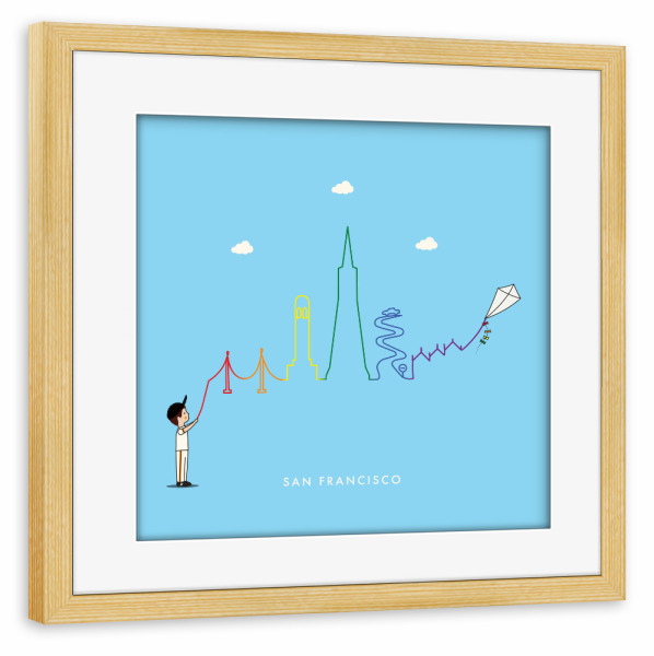 Poster mit Rahmen kiefer "San Francisco Skyline Kite" artboxONE - Städte,Für Kinder,Städte / San Francisco