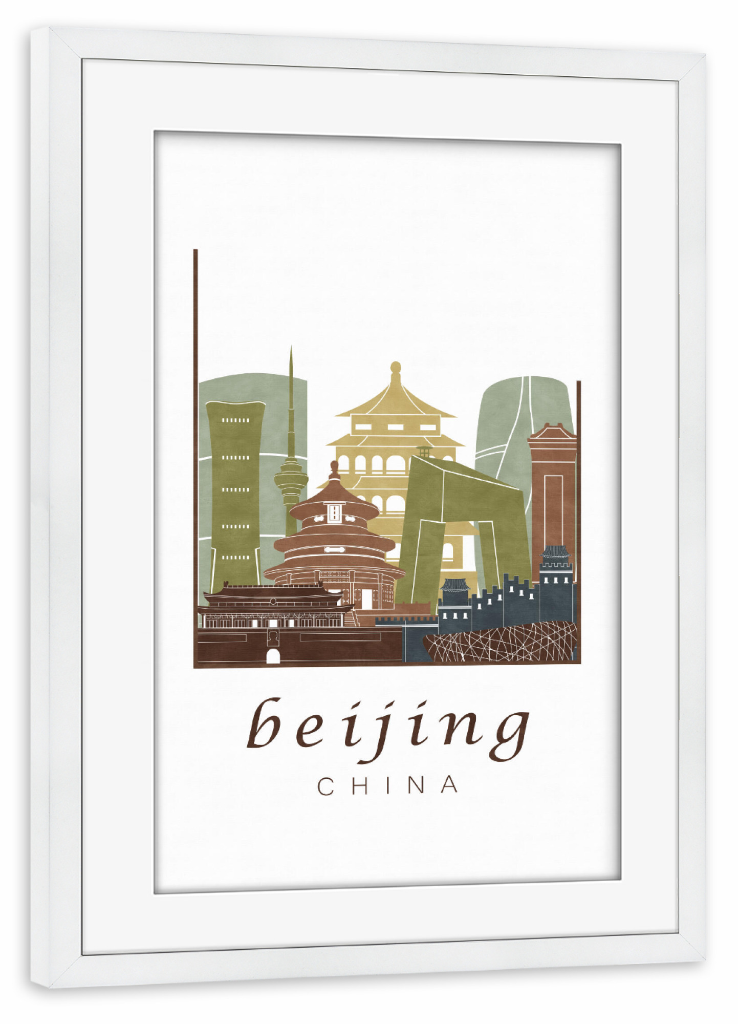 Poster mit Rahmen weiß "Beijing skyline light brown" artboxONE - Städte,Architektur