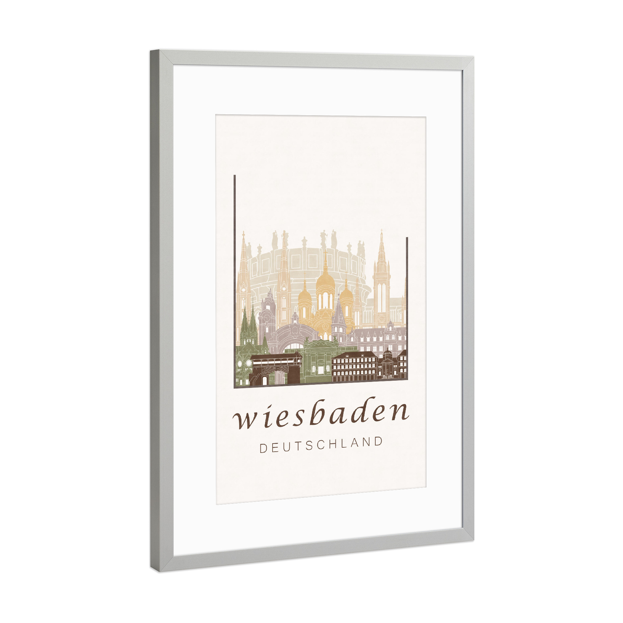 Poster mit Rahmen Silber "Wiesbaden skyline rustic" artboxONE - Städte,Architektur