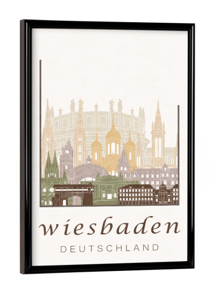 Poster mit schwarzem Rahmen "Wiesbaden skyline rustic" artboxONE - Städte,Architektur