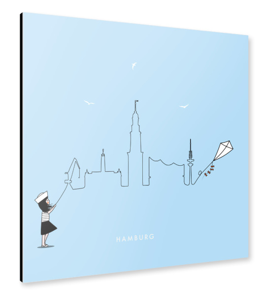 Alu-Dibond "Hamburg Skyline Kite" 30x30 cm artboxONE