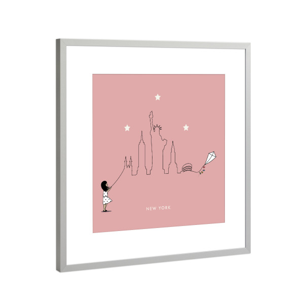 Poster mit Rahmen Silber "New York Skyline Kite" artboxONE - Städte,Städte / New York,Für Kinder