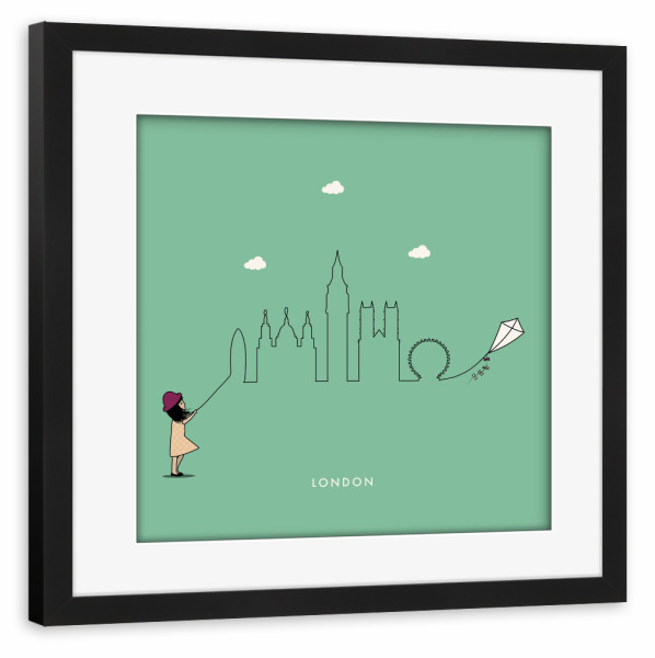 Poster mit Rahmen schwarz "London Skyline Kite" artboxONE - Städte,Städte / London,Für Kinder
