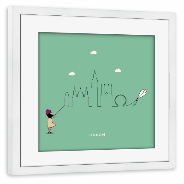 Poster mit Rahmen weiß "London Skyline Kite" artboxONE - Städte,Städte / London,Für Kinder
