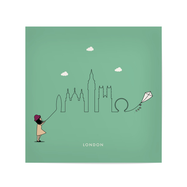 Poster 20x20 cm "London Skyline Kite" artboxONE - Städte,Städte / London,Für Kinder