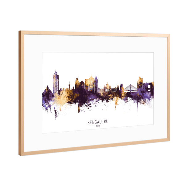 Poster mit Rahmen Kupfer "Bengaluru Skyline PurpleGold" artboxONE - Städte